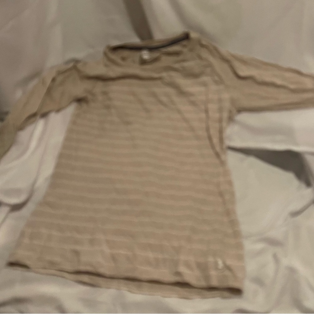 Woman’s Tan Striped Under Armour 3/4 arm Top
